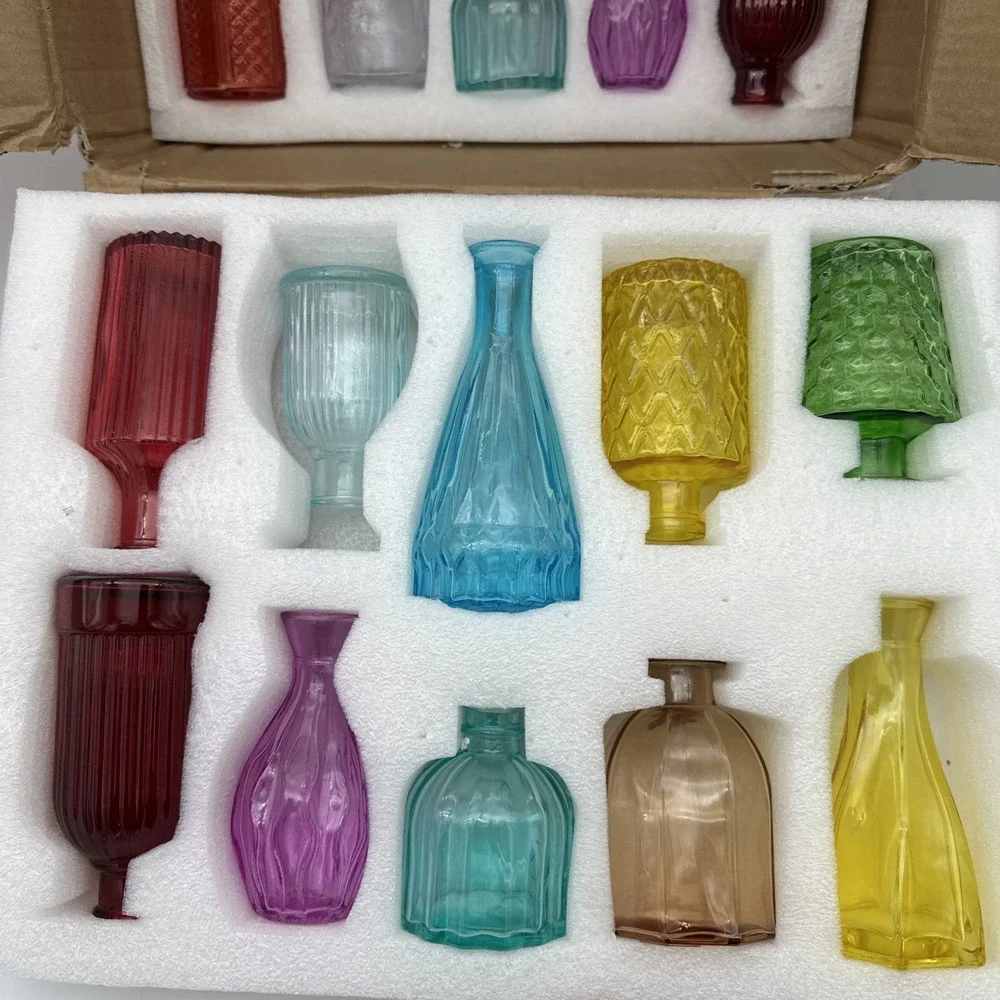 Bulk Set of 20 Colored Glass Bud Vases for Home, Weddings, and Centerpieces New